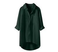 Blusen & Tuniken Für Damen Musselin Bluse Leinen Baumwolle Longbluse Sommer Übergröße Button-Down Leinenbluse Lässiges Hemd V-Ausschnitt Elegant Atmungsaktive Tunika Mit Brusttaschen,03 Grün,3XL