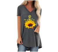 Blusen & Tuniken für Damen - Oberteile Damen Frauen Casual Plus Size Druck V Ausschnitt Kurzarm langes T Shirt Bluse Top Tops für Damen Kleidung Frauen Sommer Shirt Frau Teenager Mädchen T-Shirt