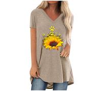 Blusen & Tuniken für Damen - Oberteile Damen Frauen Casual Plus Size Druck V Ausschnitt Kurzarm langes T Shirt Bluse Top Tops für Damen Kleidung Frauen Sommer Shirt Frau Teenager Mädchen T-Shirt