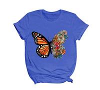 Blusen & Tuniken für Damen - Oberteile Damen Lässiges lockeres Damen T Shirt mit Rundhalsausschnitt und kurzen Ärmeln, Schmetterlingsdruck Kleidung Frauen Sommer Shirt Frau Teenager Mädchen T-Shirt