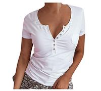 Blusen & Tuniken für Damen - Top Damen Schlank Taste Frauen Kurzarm T Shirt V Ausschnitt mit kurzen Ärmeln lässige Damenbluse T Shirt Damen Kleidung Frauen Sommer Shirt Frau Teenager Mädchen T-Shirt