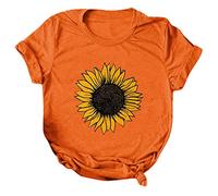 Blusen & Tuniken für Damen - Tops Damen Frauen Plus Size Sonnenblumendruck Rundhals Kurzarm T Shirt Bluse Tops Bluse Damen Kleidung Frauen Sommer Shirt Frau Teenager Mädchen T-Shirt Damen Tshirt