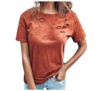Blusen & Tuniken für Damen - Tops Damen , lässig, zerrissen, kurzärmliges Rundhals T Shirt, einfarbiges Oberteil Bluse Damen Kleidung Frauen Sommer Shirt Frau Teenager Mädchen T-Shirt Damen Tshirt