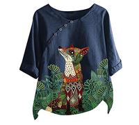 Blusen & Tuniken für Damen - Tops Damen Modische Damen T Shirt Blusenoberteile aus Baumwolle und Leinen mit Tierdruck und O Ausschnitt Kleidung Frauen Sommer Shirt Frau Teenager Mädchen T-Shirt