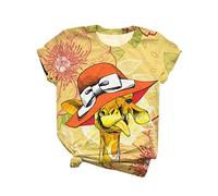 Blusen & Tuniken für Damen - Tops Damen Plus Size Damen O Neck Kurzarm 3D Giraffe Print Casual Top T Shirt Bluse Bluse Damen Kleidung Frauen Sommer Shirt Frau Teenager Mädchen T-Shirt Damen Tshirt