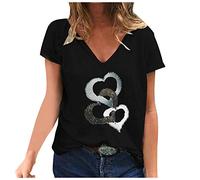 Blusen & Tuniken für Damen - Tops Damen Top Kurzarm lässige V Ausschnitt T Shirt Frauen Summer Fashion bedruckte Damenbluse Bluse Damen Kleidung Frauen Sommer Shirt Frau Teenager Mädchen T-Shirt