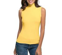 blusen & tuniken für damen,Turtleneck Pullover Womens Sleeveless High Neck Tank Top Basic Plain Vest Undershirt Stand-Up Collar Soft Stretch Mock Neck Jumper Spring Autumn Elegant Slim Fit Tops Yellow