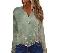 Blusen & Tuniken Für Damen V-Ausschnitt Blumen Bedruckt Henley Shirt Langarm Blusenshirt Knopf Tunika Bluse Basic Leichte Hemdbluse Herbst Oberteile Ausgefallene Regular Fit Freizeitshirt