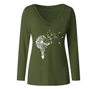 Blusen und Tops, 2020 New Plant Printed Loose Casual Langarm V-Ausschnitt Plus Size T-Shirt Blusen für Frauen Elegant (AGreen 3XL)