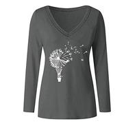 Blusen und Tops, 2020 New Plant Printed Loose Casual Langarm V-Ausschnitt Plus Size T-Shirt Blusen für Frauen Elegant (Grau 5XL)