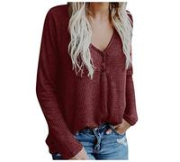 Blusen und Tops, Casual Tops Front Langarm V Ausschnitt Sweatershirt Solide Lose Tunika Blusen für Frauen Elegant (Rot S)