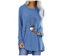 Blusen und Tops, Damen Casual Rundhals Lovely Girl Langarm Druck T-Shirt Top Bluse Blusen für Frauen Elegant (Blau 3XL)