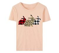 Blusen und Tops Damen Kurzarm Leopard Plaid Gedruckt Ostern Hase T-Shirt Bluse Top Blusen für Frauen Elegant (Beige L)