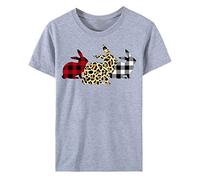 Blusen und Tops, Damen Kurzarm Leopard Plaid Gedruckt Ostern Hase T-Shirt Bluse Top, Blusen für Frauen Elegant (Grau M)