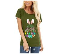 Blusen und Tops Damen Ostern Häschen Brief Druck Kurzarm O-Ausschnitt T-Shirt Tunika Blusen für Frauen Elegant (AGreen S)