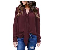 Blusen und Tops Damen Solide Langarm V-Ausschnitt Casual Krawatte Chiffon Shirt Top Bluse Blusen für Frauen Elegant (Weine S)
