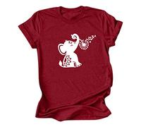 Blusen und Tops, Elefant Gedruckt Frauen Neue Sommer T-Shirt Casual Kurzarm O-Neck Top Blusen für Frauen Elegant (Weinrot XL)