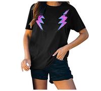 Blusen und Tops, Frauen Casual Lightning Printing Kurzarm O-Neck T-Shirt Tunika Blusen für Frauen Elegant (Schwarz XL)