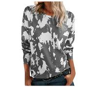 Blusen und Tops, Frauen Mode Lose Rundhals Langarm Tie-Dyed Printed T-Shirt Top Blusen für Frauen Elegant (Grau 3XL)