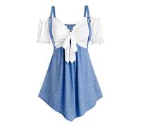 Blusen und Tops, Frauen Plus Size Solid Camis Bandage Kurzarm Kalte Schulter Tops Bluse Blusen für Frauen Elegant (Blau 4XL)