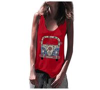 Blusen und Tops, Frauen Sommer Gedruckt Weste Ärmellose Bluse Casual Lose Tops T-Shirt Tank, Blusen für Frauen Elegant (Rot S)