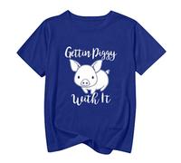 Blusen und Tops, Lustiges T Shirts Schweine-Druck New Sommer Frauen Mode Kurzarm Top Casual Tee Blusen für Frauen Elegant (Blau S)