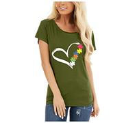 Blusen und Tops, Mode Damen Herz Druck Kurzarm O-Ausschnitt T-Shirt Tunika Blusen für Frauen Elegant (Agreen S)