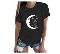 Blusen und Tops, Mode Frauen Casual Kurzarm Druck O-Neck Tops Tee T-Shirt Blusen für Frauen Elegant (Schwarz L)