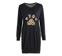 Blusen und Tops, Neue Lose Langarm Hund Pfote Leopard Gedruckt V-Ausschnitt Split Pocket T-Shirt Blusen für Frauen Elegant (Schwarz M)