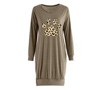 Blusen und Tops, Neue Lose Langarm Hund Pfote Leopard Gedruckt V-Ausschnitt Split Pocket T-Shirt Blusen für Frauen Elegant (Khaki S)