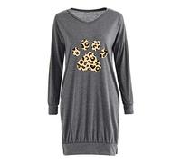 Blusen und Tops, Neue lose lange Ärmel Hund Pfote Leopard Gedruckt V-Ausschnitt Split Pocket T-Shirt Blusen für Frauen Elegant (Grau XXL)