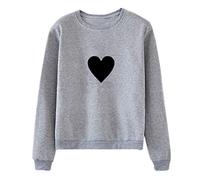 Blusen und Tops, Unisex Herren Damen Casual Langarm O-Neck Herz Gedruckt Sweatshirt Pullover Blusen für Frauen Elegant (Grau XL)