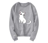 Blusen und Tops, Unisex Herren Damen Casual Langarm O-Neck Katze Gedruckt Sweatshirt Pullover Blusen für Frauen Elegant (Grau S)
