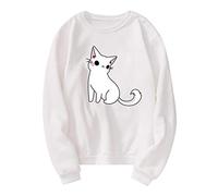 Blusen und Tops, Unisex Herren Damen Casual Langarm O-Neck Katze Gedruckt Sweatshirt Pullover Blusen für Frauen Elegant (Weiß XL)