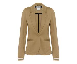 Blusenblazer KAFFE "Blazer Kinnie", Damen, Gr. S, beige (petrified oak, chalk stripe), Obermaterial: 76% Polyester PES. 20% Viskose CV. 4% Elasthan EL., Blazer Blusenblazer (18218032-S) petrified oak,