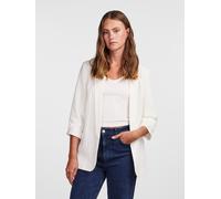 Blusenblazer PIECES "PCBOSELLA 3/4 BLAZER NOOS", Damen, Gr. L, weiß (cloud dancer), Web, Obermaterial: 79% Polyester, 16% Viskose, 5% Elasthan, unifarben, slim fit hüftbedeckend, Blazer Blusenblazer,