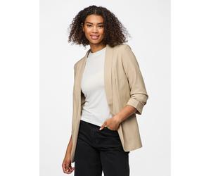 Blusenblazer PIECES "PCBOSELLA 3/4 BLAZER NOOS", Damen, Gr. M, weiß (weiß pepper), Web, Obermaterial: 79% Polyester, 16% Viskose, 5% Elasthan, unifarben, slim fit hüftbedeckend, Blazer Blusenblazer, M