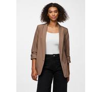 Blusenblazer PIECES "PCBOSELLA 3/4 BLAZER NOOS", Damen, Gr. S, beige (fossil), Web, Obermaterial: 79% Polyester, 16% Viskose, 5% Elasthan, unifarben, slim fit hüftbedeckend, Blazer Blusenblazer, Mater