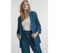 Blusenblazer PIECES "PCBOSELLA 3/4 BLAZER NOOS", Damen, Gr. S, blau (deep lagoon), Web, Obermaterial: 79% Polyester, 16% Viskose, 5% Elasthan, unifarben, slim fit hüftbedeckend, Blazer Blusenblazer, m