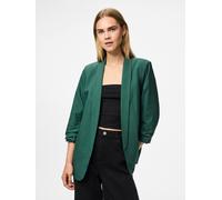 Blusenblazer PIECES "PCBOSELLA 3/4 BLAZER NOOS", Damen, Gr. S, grün (trekking grün), Web, Obermaterial: 79% Polyester, 16% Viskose, 5% Elasthan, unifarben, slim fit hüftbedeckend, Blazer Blusenblazer,