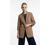 Blusenblazer PIECES "PCBOSELLA 3/4 BLAZER NOOS", Damen, Gr. XS, beige (fossil), Web, Obermaterial: 79% Polyester, 16% Viskose, 5% Elasthan, unifarben, slim fit hüftbedeckend, Blazer Blusenblazer, Mate