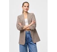 Blusenblazer PIECES "PCBOSELLA 3/4 PRINTED BLAZER NOOS", Damen, Gr. L, braun (silber mink aop:houndstooth), Web, Obermaterial: 98% Polyester, 2% Elasthan, bedruckt, figurumspielend hüftbedeckend, V-Au