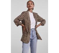 Blusenblazer PIECES "PCBOSELLA 3/4 PRINTED BLAZER NOOS", Damen, Gr. S, braun (natural aop:leo), Web, Obermaterial: 98% Polyester, 2% Elasthan, animal-print, gemustert, kontrastfarbene Details, mehrfar