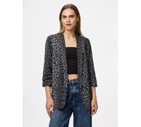 Blusenblazer PIECES "PCBOSELLA 3/4 PRINTED BLAZER NOOS", Damen, Gr. XS, bunt (grau aop:leo), Web, Obermaterial: 98% Polyester, 2% Elasthan, bedruckt, figurumspielend hüftbedeckend, V-Ausschnitt, Blaze