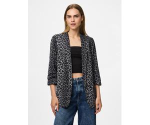 Blusenblazer PIECES "PCBOSELLA 3/4 PRINTED BLAZER NOOS", Damen, Gr. XS, bunt (grau aop:leo), Web, Obermaterial: 98% Polyester, 2% Elasthan, bedruckt, figurumspielend hüftbedeckend, V-Ausschnitt, Blaze