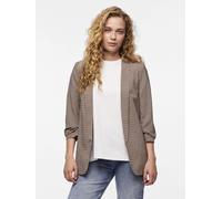 Blusenblazer PIECES "PCBOSELLA 3/4 PRINTED BLAZER NOOS", Damen, Gr. XXL, braun (silber mink aop:houndstooth), Web, Obermaterial: 98% Polyester, 2% Elasthan, bedruckt, figurumspielend hüftbedeckend, V-