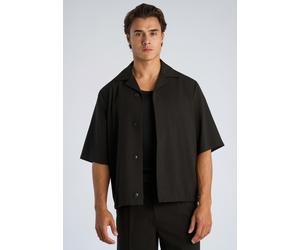 Blusenjacke LINDBERGH, Herren, Gr. XL, schwarz, Web, Obermaterial: 65% Polyester, 31% Viskose, 4% Elasthan, unifarben, lässig geschnitten hüftbedeckend, V-Ausschnitt, Jacken Blusenjacke, Halbarm, mit 