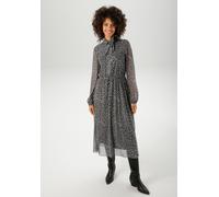 Blusenkleid ANISTON CASUAL, Damen, Gr. 38, N-Gr, grau (grau leo), Mesh, Obermaterial: 95% Polyester, 5% Elasthan. Futter: 100% Polyester, figurumspielend wadenlang, elastischer Bund mit Gummizug, Klei