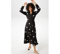 Blusenkleid ANISTON CASUAL, Damen, Gr. 38, N-Gr, schwarz-weiß (schwarz, weiß), Web, Obermaterial: 100% Viskose, gemustert, gepunktet, figurumspielend knöchelfrei, V-Ausschnitt, 1-Knopf-Manschette, Kle