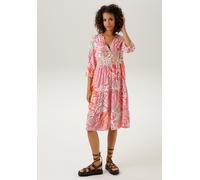 Blusenkleid ANISTON CASUAL, Damen, Gr. 40, N-Gr, bunt (wollweiß, pink, mint, orange, salbei, rot), Web, Obermaterial: 100% Viskose, Paisley, bedruckt, gemustert, lässig geschnitten kniefrei, V-Ausschn